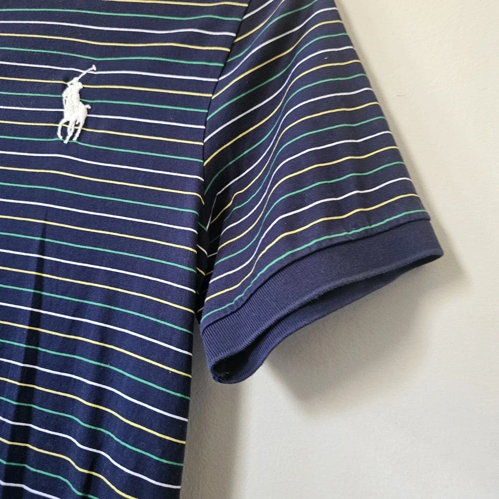 Polo Ralph Lauren Polo Shirt Men's Size Large Pro Fit Blue Striped Big Pony Nice